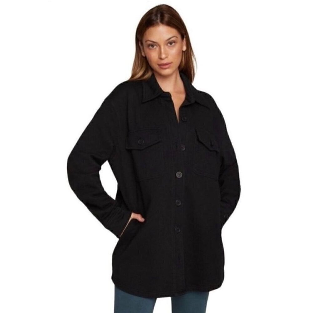 NWT Good American Black Cotton Sweatshirt Shacket - Size: 3/4 (L/XL)